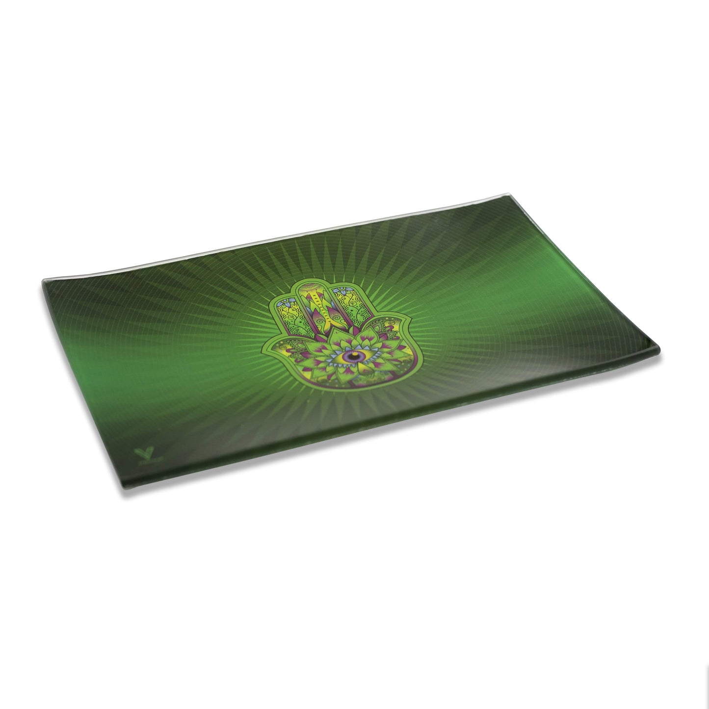 Hamsa Green Glass Tray