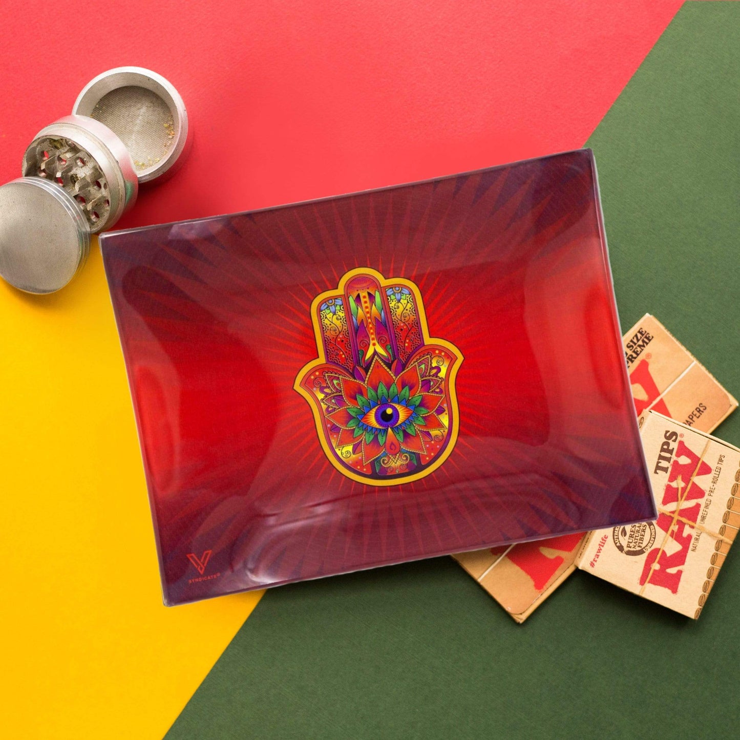 Hamsa Red Glass Rollin' Tray