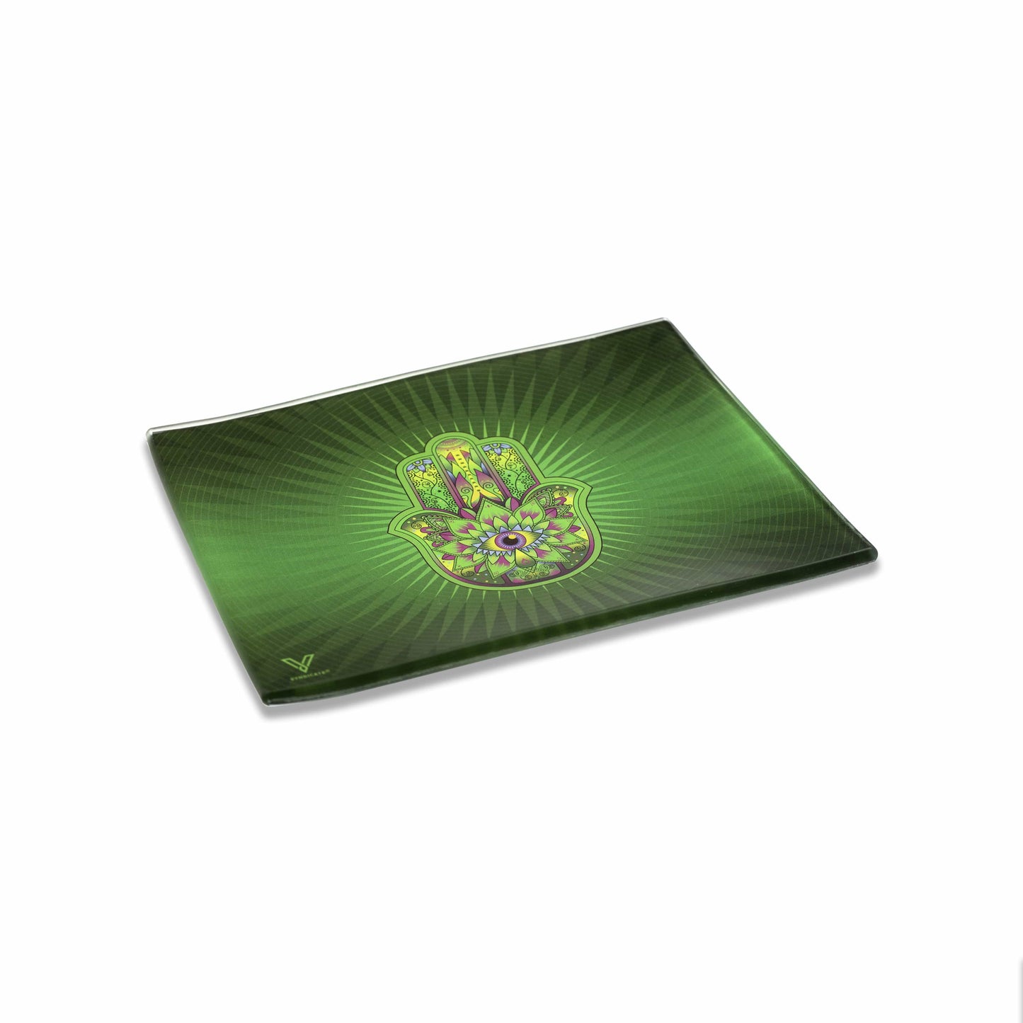 Hamsa Green Glass Tray
