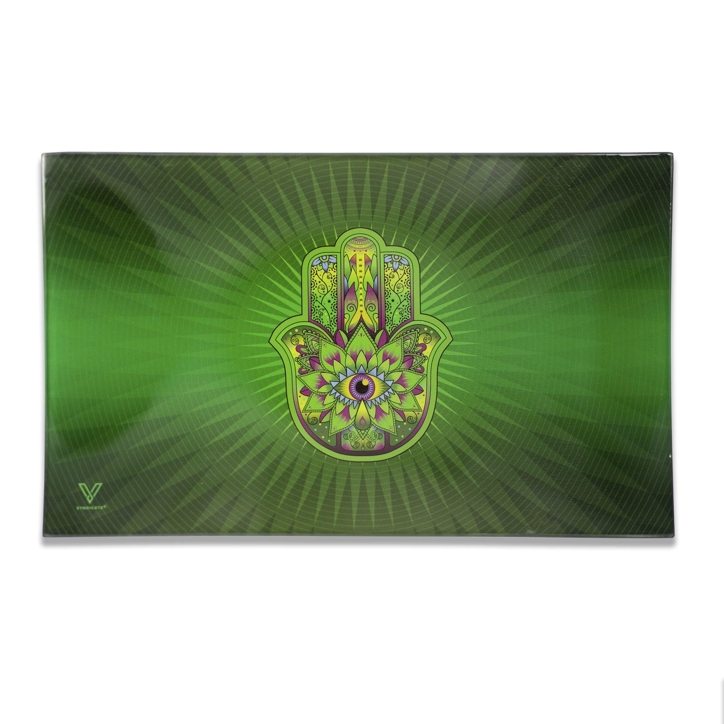 Hamsa Green Glass Tray