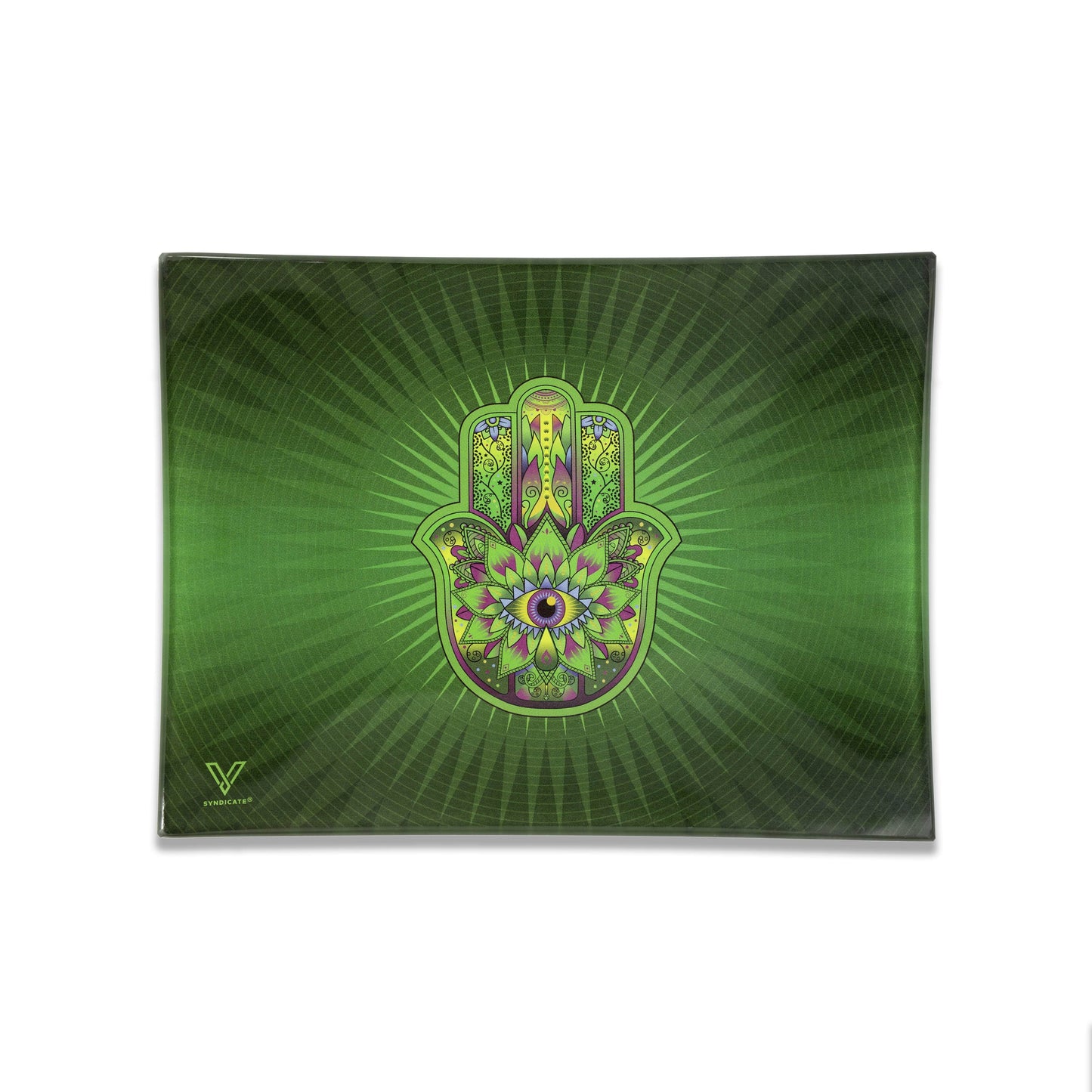 Hamsa Green Glass Tray